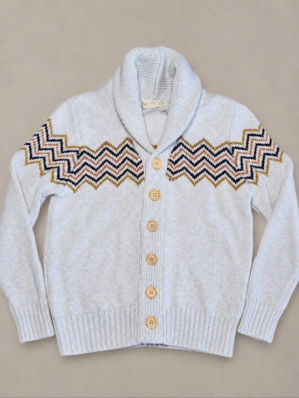Rylee + Cru 6-7Y Zigzag Knit Wool Blend Shawl Collar Cardigan Fall